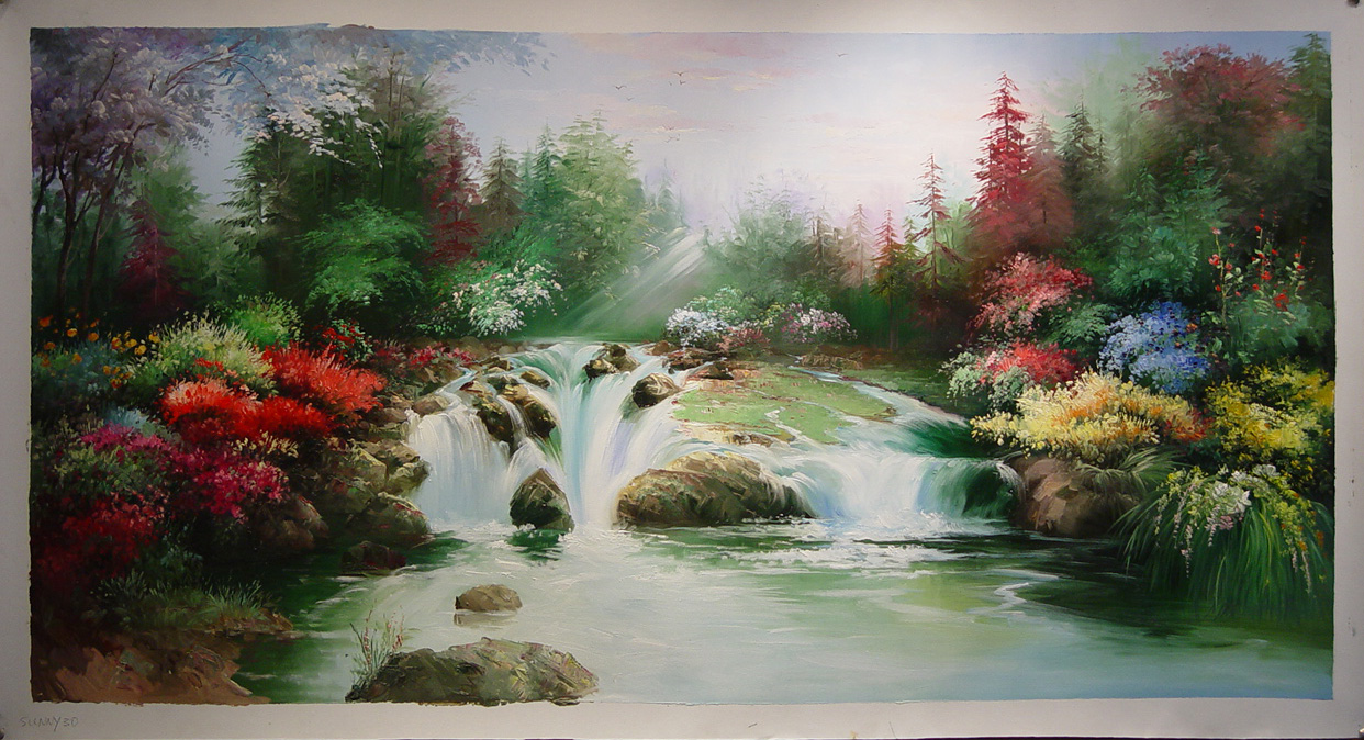 (image for) Handmade oil painting Copy paintings of famous artists Thomas Kinkade's painting,No.53